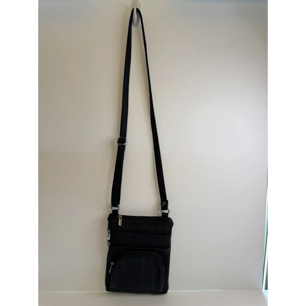Marshal Real Leather Shoulder Handbag Cross Body Organizer Pockets Bags Black
